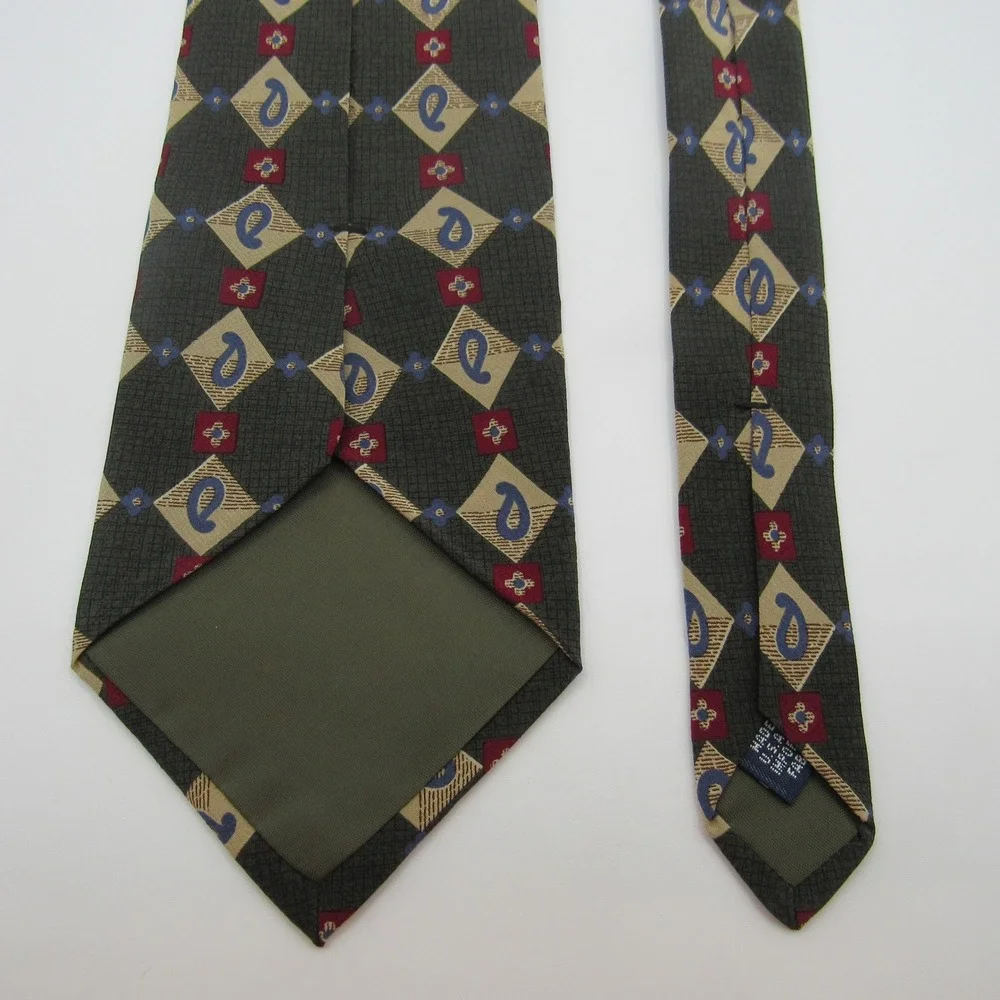 Chaps Necktie Mens OS Green Silk Paisley Diamond Geometric USA Made